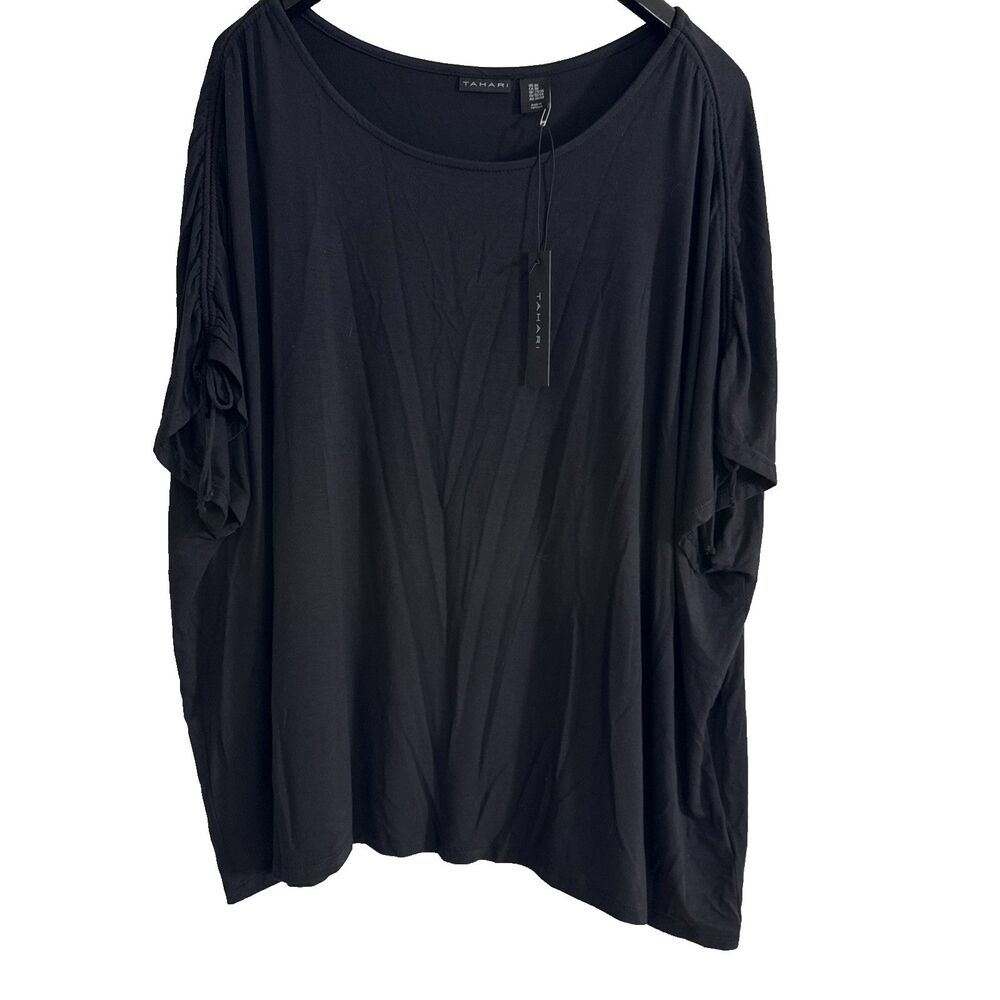 Tahari Womens Top Black Flutter Sleeve Tee - 3X - NWT
